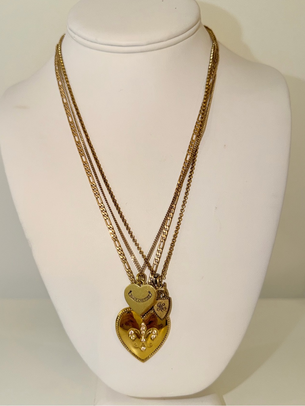 Vintage Signed Juicy Couture Multi Chain Heart Adjustable Necklace